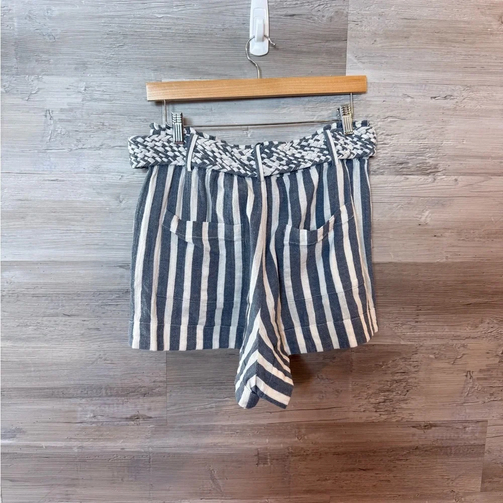 Show Me Your MuMu Overboard Shorts Sea Stripe Blue White Belted Linen Size M - Picture 3 of 8